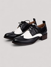 olcso 1950-es évek-női fekete-fehér szárnyas oxford cipő - 1950-es évekbeli vintage brogue fűzős bőr alkalmi cipő irodába, hétköznapi kirándulásokra és retró ihletésű divatba