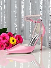 economico cocktail-Scarpe con tacco a spillo da donna in raso viola con punta affilata e cinturino alla caviglia con strass - scarpe eleganti con tacco alto glamour per signore, ideali per cocktail party ed eventi