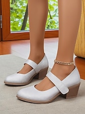 ieftine Block Heels-Pantofi Mary Jane cu toc bloc și sclipici pentru femei – tocuri joase aurii confortabile, cu bareta cu velcro, pentru purtare zilnică, evenimente școlare și ținute de inspirație retro