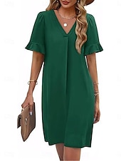 preiswerte Weißes Kleid-Damen Minikleid Sommerkleid Lässig Täglich Normale Passform Einfach Kurzarm V Ausschnitt Schwarz Blau Fuchsie Grün Sommer