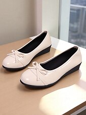 baratos Sapatilhas e Mocassins de mulher-sapatilhas femininas de couro envernizado vermelho com laço - sapatos sociais clássicos de bico redondo e sem cadarço para adolescentes e mulheres, ideais para a escola, trabalho e roupas casuais do