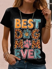 abordables T-shirt Humor &amp; Citations-Jour de Thanksgiving Femmes T-shirt Graphique Animal Chien ancien Élégant Classique Manche Courte Col ras du cou Col rond Hauts Réguliers Quotidien Week-end Imprimé Noir Blanche Rose Claire Bleu Bleu