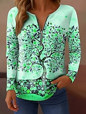 abordables T-shirt Art &amp; Design-Femmes T-shirt Fleuri Graphique Élégant ancien Classique manche longue Col en V Hauts Réguliers Quotidien Week-end Fermeture éclair Imprimé Rose Claire Bleu Orange Vert Printemps Automne