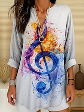 economico Top a Righe e Geometrici per Donne-Blusa da donna maniche lunghe tunica ombre grafico geometrico elegante vintage tropicale maniche lunghe scollatura a V top regolari da indossare da giorno vacanze print bianco rosso arcobaleno estate