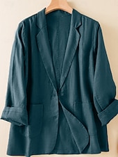 preiswerte Blazer &amp; Anzüge-Damen-Blazer aus Baumwollleinen, bequem, atmungsaktiv, Tasche, lässig, einfarbig, fürs Büro, Straße, lässig, Alltagskleidung, einreihig, normal, Umlegekragen, normale Passform, langärmelig, Oberbekleidung, weiß, grün, beige, Sommer