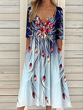 preiswerte Blumenkleid-Damen Midikleid Freizeitkleid Sommerkleid A Linie Kleid Faltenkleid Urlaub Lässig Strand Ferien Lässiger Schnitt Blumen Grafik Halbarm Rundhalsausschnitt Rosa Blau Sommer
