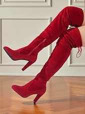 abordables Bottes à la mode-bottes cuissardes en daim gris pour femme à talons hauts - bottines cuissardes chics et élégantes pour les sorties à la mode et les tenues de soirée