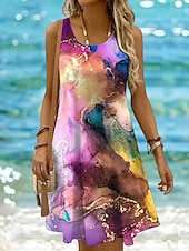 ieftine Rochii Art&amp;Design-Pentru femei Rochie Mini Rochie casual Rochie de Vară Rochie A line Rochie cu umeri Vacanță Casual Fit regulat Grafic Abstract Imprimare de marmură Fără manșon În U Scoateți gâtul Galben Roz
