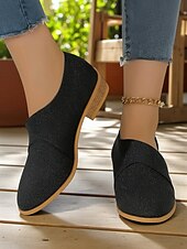 abordables Chaussures sans lacet et mocassins femme-Femmes Slip-Ons Quotidien Petit talon Bout Rond Occasionnel Minimalisme Faux Cuir Mocassin Noir Bleu Marron