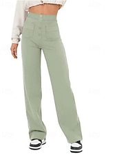 ieftine picior lat și talie înaltă-Pentru femei Picior Larg Pantaloni Drept Șic Stradă Casual Lungime totală Natural Simplu Buzunar Talie elastică Cataramă Comfortabil În aer liber Stradă Ieșire Măr Verde Gri Închis Roșu portocaliu