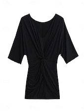 preiswerte Damen Einfache Oberteile-Damen Minikleid Freizeitkleid Etui-Kleid Sommerkleid Gerafftes Kleid Mode Modern Täglich Strand Wochenende Normale Passform Einfach Dreiviertelarm V Ausschnitt Schwarz Weiß Rosa Rote Sommer Frühling