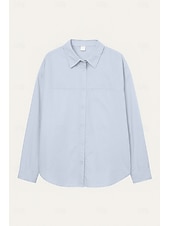 billige Skjorter-dameskjorte i 100 % bomull ensfarget elegant hverdag stilig langermet skjortekrage vanlig topper arbeid daglig ferie hvit gul rosa blå grønn vår, høst, vinter, sommer