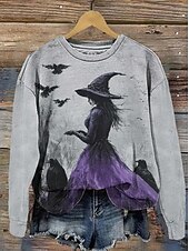 Halloween Women's Pullover Sweatshirt Witch Graphic Fashion Casual Long Sleeve Round Neck Regular Tops Street Dailywear Casual Print Purple Green Fall Winter4
