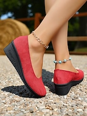 baratos Sapatilhas de mulher-Sapatos femininos vermelhos de salto baixo e salto baixo – calçados leves e confortáveis para festas no pátio, reuniões no jardim e estilo cotidiano