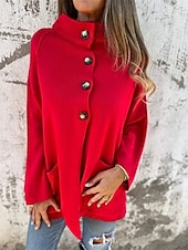 billige Trench Coats-Dame Frakk Uformell jakke Bekvem Lomme Knapper Mote Moderne Fritid عادي Ut på byen Helg Enkeltkneppet Normal Høy krage Normal Langermet Yttertøy Svart Rød Brun Høst Vinter