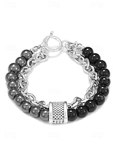 Недорогие Мужские украшения-мужской браслет-цепочка из натуральных камней с бусинами – двухрядный регулируемый браслет с застежкой-тогл для повседневного, уличного и праздничного стиля
