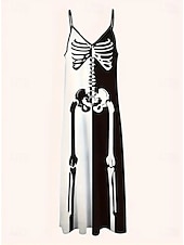 economico Abito di Halloween-Per donna Abito Midi Vestito Estivo Abito a trapezio Abito Sottoveste Vacanza Casual Vacanza Quotidiano Spiaggia Vestibilità regolare Grafico Foglia Tropicale Senza Maniche Scollo a V Bianco e nero