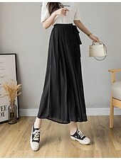 economico gamba larga e vita alta-Per donna Gamba larga Chinos Casual Lunghezza intera Naturale Semplice Gamba larga Coulisse Comodo Traspirabilità Casual Quotidiano Nero Rosa Blu Primavera Autunno Vestibilità comoda
