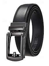 abordables Ceintures pour hommes-Ceinture en cuir véritable pour homme avec boucle à cliquet automatique – Ceinture classique ajustable pour le travail, le bureau et le quotidien