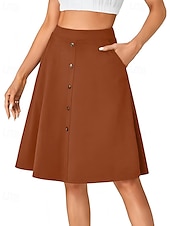 abordables Jupes unies-Femmes Jupe Occasionnel Au-dessus du genou Taille Basse Jupes Uni Avec Poches Micro-Élastique Vacances Rue Noir Rouge Bleu Marron Automne Polyester