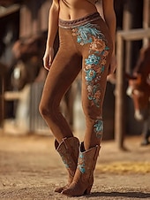 economico -Per donna Pantaloni Leggings Leggings comodi Streetwear Boho Lunghezza intera Vita Alta Fiore Elastico in vita Stampato Traspirabilità Confortevole Elasticizzato Vacanza Streetwear Abbigliamento