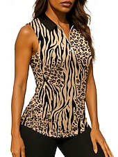 cheap Women&#039;s Shirt-Women&#039;s Geometric Sport Shirt Golf Polo Shirt Tennis Shirt Sleeveless Zipper Floral UPF50+ UV Resistant High Elasticity Moisture Wicking Breathable Tennis Golf Pickleball Turndown Stand Collar Shirt