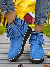 abordables Bottines-Femmes Bottes Quotidien Broderie Bottines Gland Broderie Compensé Bout Rond Vacances ancien Occasionnel Faux daim Fermeture éclair Noir Bleu Marron