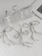 economico Collana da donna-Set di collana con fiocco di perle e orecchini pendenti da donna: eleganti gioielli di tendenza per feste di moda e cocktail party
