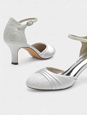 abordables années 1930-Femmes Chaussures à Talons Rétro Soirée Quotidien Fleuri Strass Boucle Stiletto Bout Rond Élégant ancien Dentelle Satin Boucle Noir Blanche Ivoire