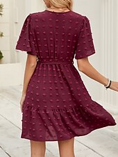 preiswerte Weißes Kleid-Damen Minikleid A Linie Kleid Sommerkleid Lässig Täglich Normale Passform Einfach Kurzarm V Ausschnitt Wein Sommer