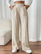 economico gamba larga e vita alta-Per donna Gamba larga Pantaloni Pantaloni Palazzo Moda Streetwear Lunghezza intera Vita Alta Semplice Tasca Elastico in vita Traspirabilità Confortevole Streetwear Abbigliamento quotidiano Uscire