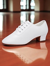 baratos Sapatos Para Dança de Salão &amp; Dança Moderna-Sapatos de dança brancos com cadarço para mulheres - calçados profissionais de salto baixo para prática de dança de salão, dança latina e jazz