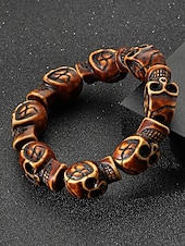 baratos Acessórios de Halloween-Pulseira masculina de contas de caveira de Halloween – pulseira punk gótica de resina elástica para festas, cosplay e fantasias