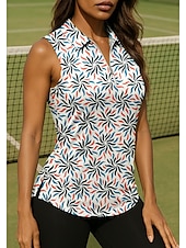 abordables Camisa de Mujer-Mujer Tops Camisa deportiva Camisas de polo Camiseta de tenis Sin Mangas Cremallera Floral UPF50+ Resistente a los rayos UV Alta elasticidad Dispersor de humedad Transpirable Tenis Golf pepinillo