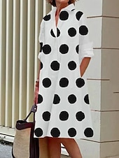 Women's Midi Dress Shirt Dress Casual Dress Fashion Modern Daily Beach Weekend Regular Fit Dot Long Sleeve Shirt Collar Black White Spring Fall4