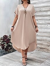 abordables Robes-Femmes Grande taille Robe Décontractée Couleur Unie Col en V Manche Courte Été Printemps Élégant Mode Moderne Occasionnel Robe Maxi Quotidien Fête Robe