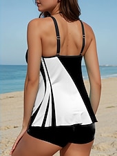 voordelige Tankini&#039;s-Dames Zwemkleding Tankini 2 stuks Hoge taille Zwempak Blote rug Vakantie Strand Kleding Grafisch Meetkundig U-hals Mouwloos Badpakken