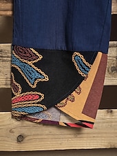 cheap Straight-Leg Pants-Women&#039;s Slacks Pants Trousers Vacation Vintage Ethnic Style Full Length High Waist Floral Graphic Geometic Elastic Waistband Comfy Breathability Soft Inelastic Outdoor Street Daily Black Navy Blue