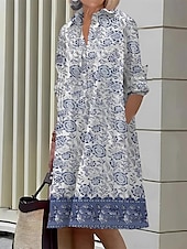 abordables Robes Floraux Imprimés-Femmes Robe Midi Robe Chemise Robe Décontractée Mode Moderne Quotidien Plage Week-end Coupe régulière Fleur manche longue Col de chemise Blanche Jaune Rose Claire bleu marine Printemps Automne