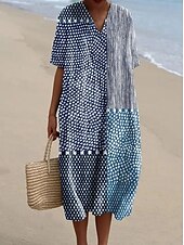 economico Abiti a Strisce e Geometrici-Per donna Abito Midi Vestito Estivo Abito a trapezio Vacanza Casual Spiaggia Feste Uscire Spiaggia Vestibilità comoda Grafico Geometrico Manica Corta Scollo a V Giallo scuro Rosa Blu Arancione Estate