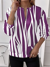 abordables Hauts Rayés et Géométriques-Pull à fermeture éclair quart pour femmes graphique rayé décontracté à manches longues col rond tops réguliers vêtements de rue port quotidien impression à moitié bleu violet marron vert automne hiver