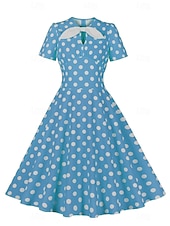 abordables Robes-Rétro Vintage Années 1950 Rockabilly Midi Robe trapèze Robe Évasée À pois Col rond Femmes Vacances Occasionnel Soirée à thème rétro Adultes Robe Printemps &amp; Été