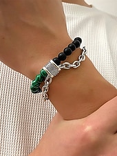 Недорогие Мужские украшения-мужской браслет-цепочка из натуральных камней с бусинами – двухрядный регулируемый браслет с застежкой-тогл для повседневного, уличного и праздничного стиля