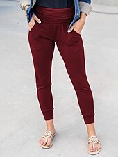 billiga Enkla Leggings-Dam Byxor Damasker Streetwear Ledigt Fullängd Naturlig Slät Ficka Elastisk midja Mjuk Utomhus Semester Utekväll Grå Svart Röd Blå Höst Normal