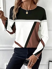 abordables T-shirt rayé et géométrique-Pâques Femmes T-shirt Graphique Plaid ancien Élégant Classique manche longue Col ras du cou Col rond Hauts Réguliers Quotidien Imprimé Noir Rouge Bleu Violet Marron Été Printemps Automne