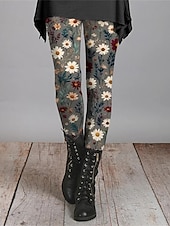 preiswerte -Damen Hosen Hose Leggings Gemütliche Leggings Streetwear Lässig Volle Länge Hohe Taille Blume Elastischer Bund Druck Atmungsaktivität Bequem Dehnbar Urlaub Straße Alltagskleidung Schwarz Orange Grün