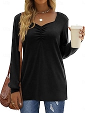ieftine tricou simplu-Pentru femei Bluză Culoare solidă Stilat Casual Manșon Lung În V Topuri obișnuite Zilnic Negru Albastru piscină Portocaliu Bej Vară Primăvară