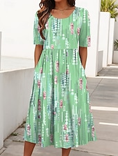 preiswerte Kunst &amp; Design Kleid-Damen Midikleid Sommerkleid Faltenkleid Urlaub Lässig Ferien Normale Passform Grafik Geometrisch Abstrakt Halbarm Rundhalsausschnitt Rosa Blau Grün Sommer Frühling