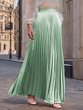 ieftine Fuste de șifon-Pentru femei Fustă Fusta lunga Modă Lung Maxi Talie Înaltă Fuste Mată Zdrobit Plisată Sidefat Micro-elastic Zilnic Concediu Măr Verde Caisă Roșu Vin Roz mov Primăvară, toamnă, iarnă, vară Poliester