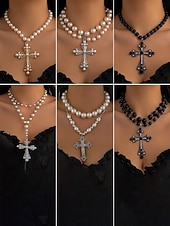 abordables Collier pour femme-Colliers à pendentif en perles baroques et croix perlée pour femmes - plusieurs options de style pour des looks gothiques et vintage élégants, parfaits pour les fêtes et les occasions spéciales